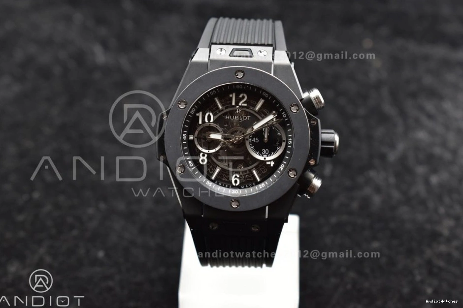 Full Best Big A on Bang Black Edition Hublot Skeleton BestValue 1:1 Black Strap 893 ZF Rubber Dial Unico 1117